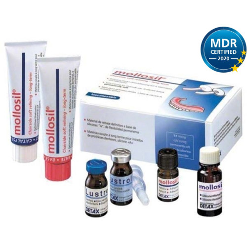 Detax Mollosil Cold Curing Std.Pack (Base 50ml catalyst 50ml adhesive 5ml, varnish 2x6ml, pipette 1pc)